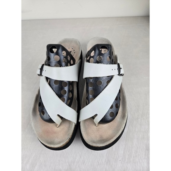 Mephisto Air-Relax White Leather Cork Footbed Slide Sandals Womens 39 France - Picture 2 of 11